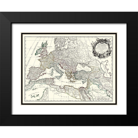 Roman Empire Europe - Vaugondy 1757 Black Modern Wood Framed Art Print with Double Matting by Vaugondy