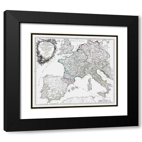 Charlemagne Empire Europe - Vaugondy 1757 Black Modern Wood Framed Art Print with Double Matting by Vaugondy
