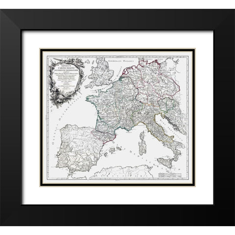 Charlemagne Empire Europe - Vaugondy 1757 Black Modern Wood Framed Art Print with Double Matting by Vaugondy