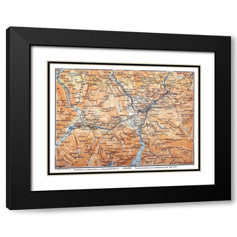 Europe Mountains Germany Austria - Baedeker 1914 Black Modern Wood Framed Art Print with Double Matting by Baedeker