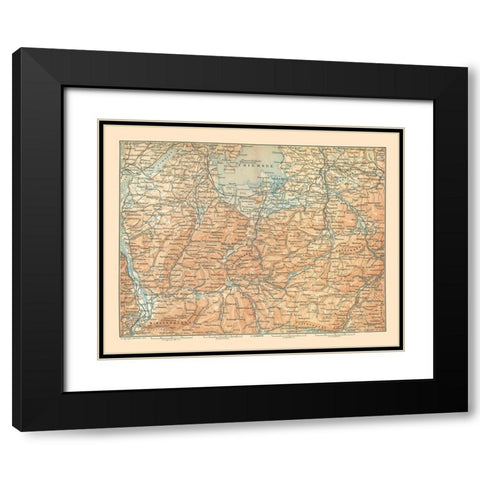 Europe Southeastern Germany Austria - Baedeker Black Modern Wood Framed Art Print with Double Matting by Baedeker