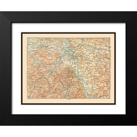 Europe Mountains Austria Germany - Baedeker 1896 Black Modern Wood Framed Art Print with Double Matting by Baedeker