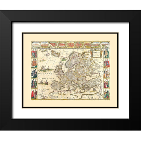 Europe - Blaeu 1665 Black Modern Wood Framed Art Print with Double Matting by Blaeu