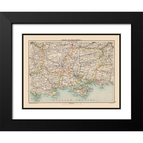 South England Wales - Bartholomew 1892 Black Modern Wood Framed Art Print with Double Matting by Bartholomew