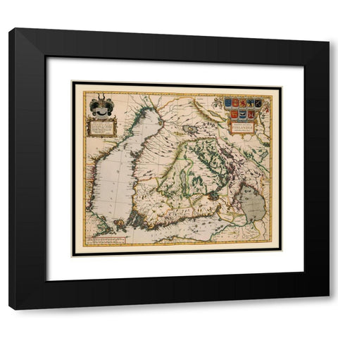 Scandinavia Finland - Blaeu 1662 Black Modern Wood Framed Art Print with Double Matting by Blaeu