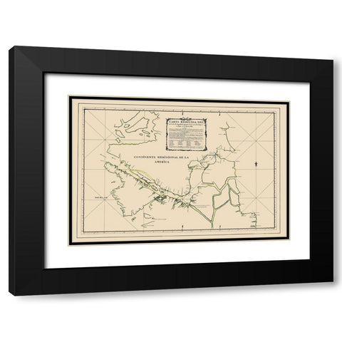 Southern Tip of South America - Cordova 1786 Black Modern Wood Framed Art Print with Double Matting by Cordova