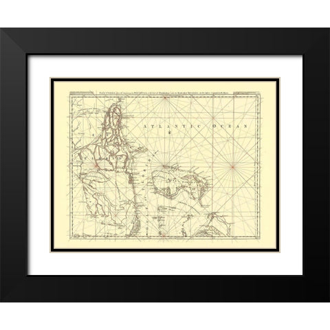 Florida Peninsula Gulf of Florida Bahamas US Black Modern Wood Framed Art Print with Double Matting by Jefferys