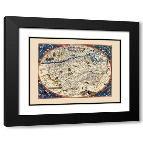 Europe Flanders County Belgium Netherlands France Black Modern Wood Framed Art Print with Double Matting by Ortelius