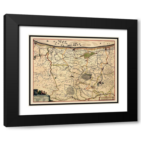 Benelux Flanders Region Belgium - Visscher 1680 Black Modern Wood Framed Art Print with Double Matting by Visscher