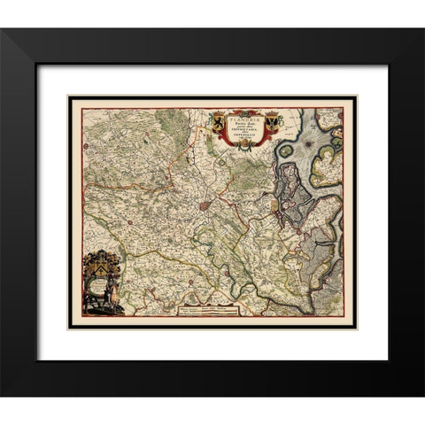 Benelux Flanders Belgium - Janssonius 1682 Black Modern Wood Framed Art Print with Double Matting by Janssonius