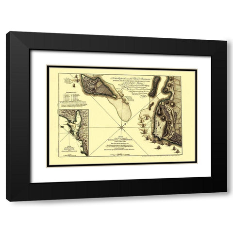 Caribbean Attack Plan Fort Louis Fort George Black Modern Wood Framed Art Print with Double Matting by Jefferys