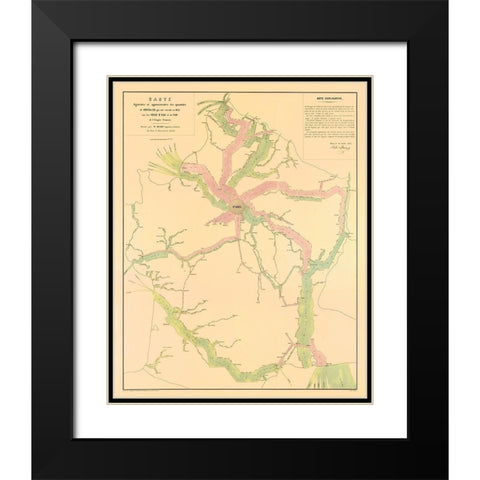 Paris France Transportation Routes - Regnier 1853 Black Modern Wood Framed Art Print with Double Matting by Regnier