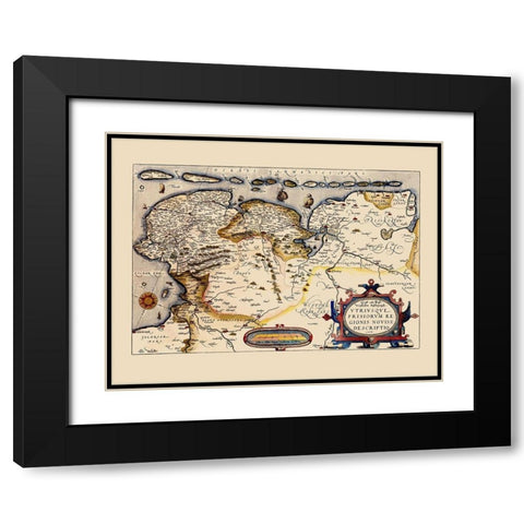 Friesland Area Netherlands - Ortelius 1574 Black Modern Wood Framed Art Print with Double Matting by Ortelius