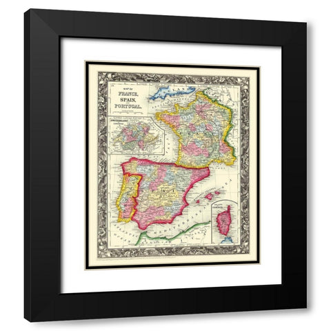 Europe France Spain Portugal - Mitchell 1860 Black Modern Wood Framed Art Print with Double Matting by Mitchell