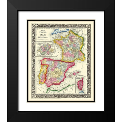 Europe France Spain Portugal - Mitchell 1860 Black Modern Wood Framed Art Print with Double Matting by Mitchell
