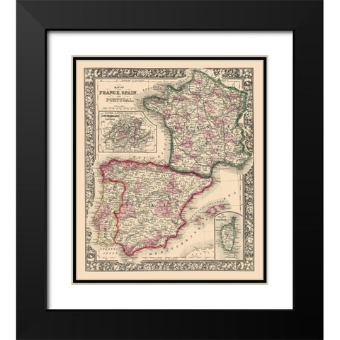 Europe France Spain Portugal - Mitchell 1862 Black Modern Wood Framed Art Print with Double Matting by Mitchell