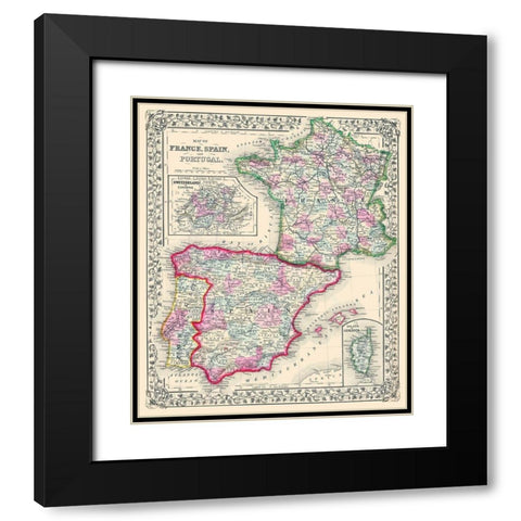 Europe France Spain Portugal - Mitchell 1864 Black Modern Wood Framed Art Print with Double Matting by Mitchell