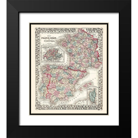 Europe France Spain Portugal - Mitchell 1867 Black Modern Wood Framed Art Print with Double Matting by Mitchell