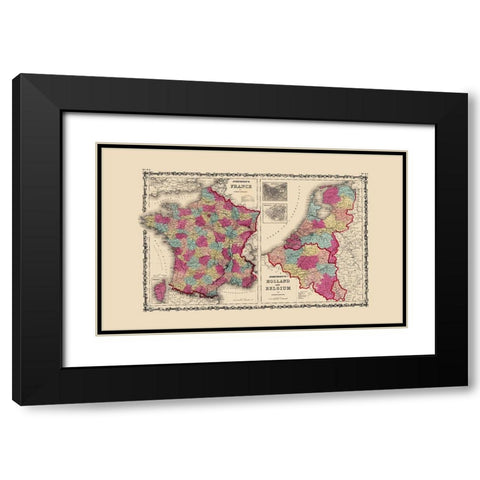 Europe France Holland Belgium - Johnson 1860 Black Modern Wood Framed Art Print with Double Matting by Johnson