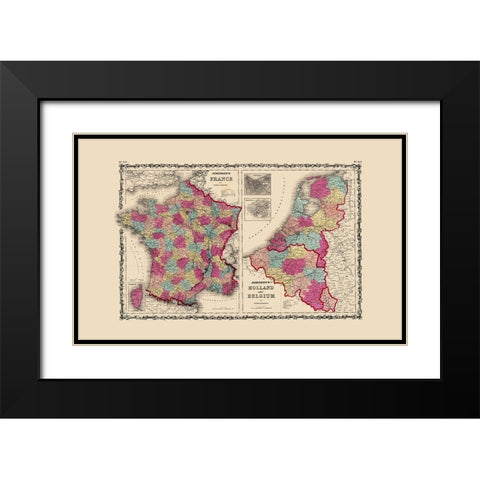 Europe France Holland Belgium - Johnson 1860 Black Modern Wood Framed Art Print with Double Matting by Johnson