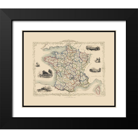 France - Tallis 1851 Black Modern Wood Framed Art Print with Double Matting by Tallis