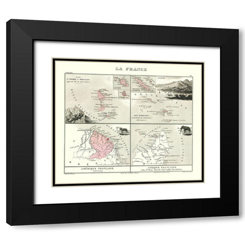 Caribbean French Island Colonies France Black Modern Wood Framed Art Print with Double Matting by Migeon
