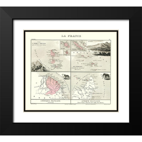 Caribbean French Island Colonies France Black Modern Wood Framed Art Print with Double Matting by Migeon