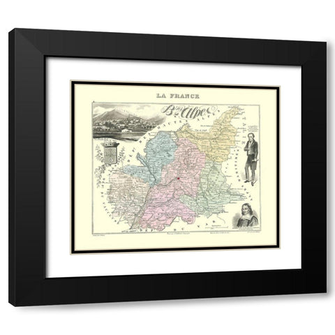 Basses Alpes Region France - Migeon 1869 Black Modern Wood Framed Art Print with Double Matting by Migeon