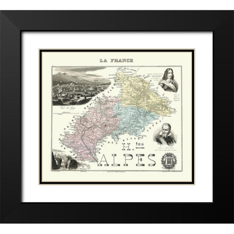 Hautes Alpes Region France - Migeon 1869 Black Modern Wood Framed Art Print with Double Matting by Migeon