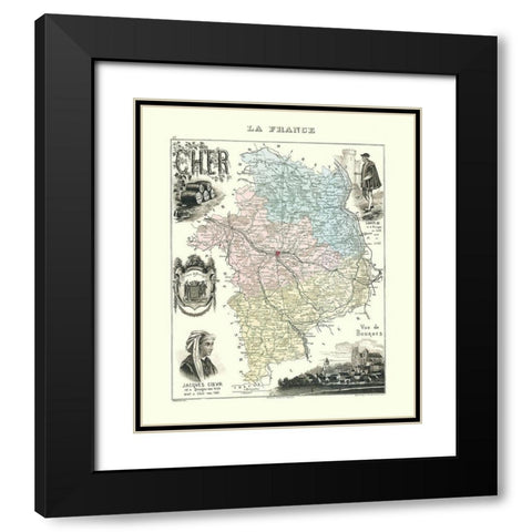 Cher Region France - Migeon 1869 Black Modern Wood Framed Art Print with Double Matting by Migeon
