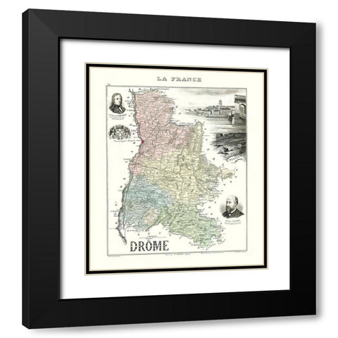 Drome Region France - Migeon 1869 Black Modern Wood Framed Art Print with Double Matting by Migeon