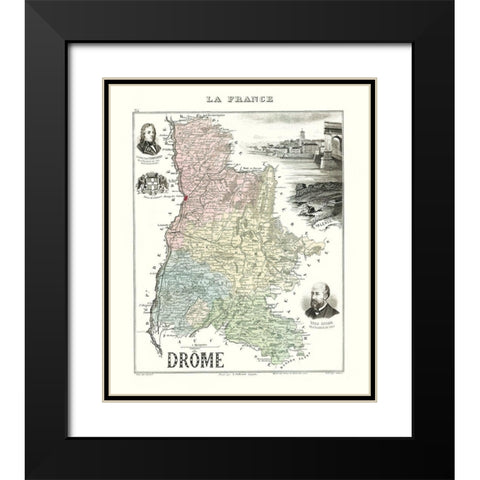 Drome Region France - Migeon 1869 Black Modern Wood Framed Art Print with Double Matting by Migeon