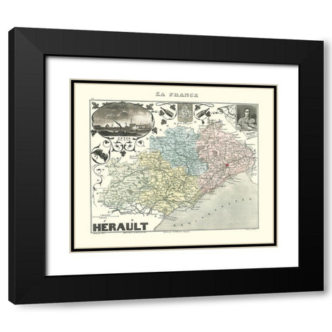 Herault Region France - Migeon 1869 Black Modern Wood Framed Art Print with Double Matting by Migeon