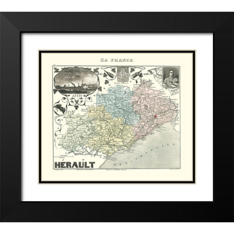 Herault Region France - Migeon 1869 Black Modern Wood Framed Art Print with Double Matting by Migeon