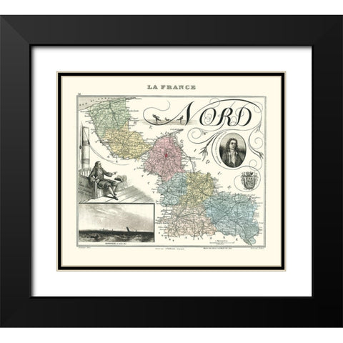 Nord Region France - Migeon 1869 Black Modern Wood Framed Art Print with Double Matting by Migeon
