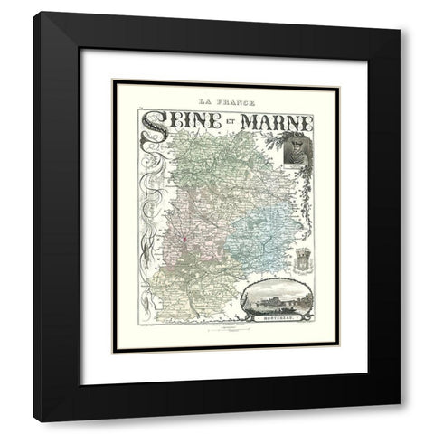 Seine et Marne Department France - Migeon 1869 Black Modern Wood Framed Art Print with Double Matting by Migeon