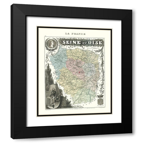 Seine et Oise Department France - Migeon 1869 Black Modern Wood Framed Art Print with Double Matting by Migeon
