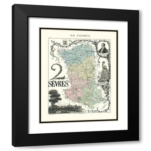 Deux Sevres Department France - Migeon 1869 Black Modern Wood Framed Art Print with Double Matting by Migeon