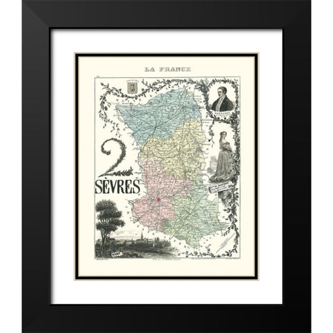 Deux Sevres Department France - Migeon 1869 Black Modern Wood Framed Art Print with Double Matting by Migeon