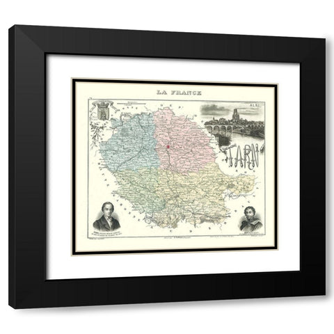 Tarn Department France - Migeon 1869 Black Modern Wood Framed Art Print with Double Matting by Migeon
