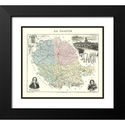 Tarn Department France - Migeon 1869 Black Modern Wood Framed Art Print with Double Matting by Migeon