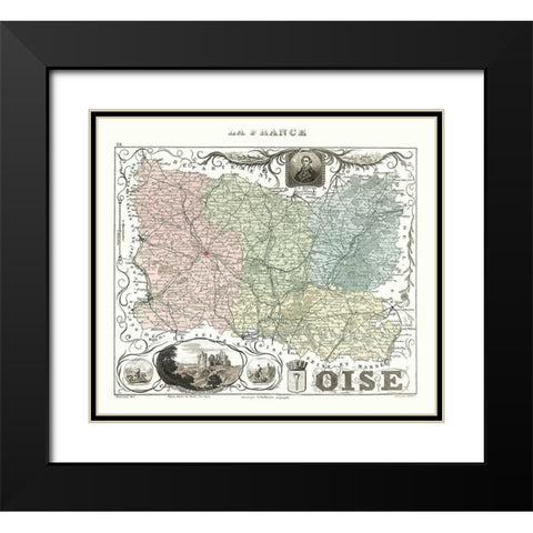 Seine et Oise Department France - Migeon 1869 Black Modern Wood Framed Art Print with Double Matting by Migeon