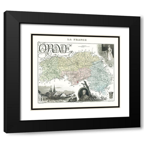 Orne Department France - Migeon 1869 Black Modern Wood Framed Art Print with Double Matting by Migeon
