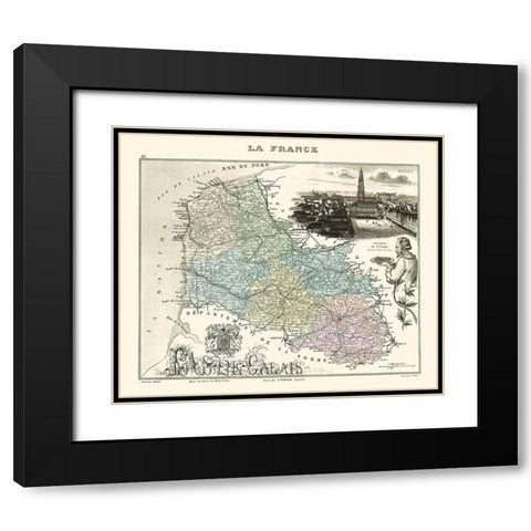 Pas de Calais Department France - Migeon 1869 Black Modern Wood Framed Art Print with Double Matting by Migeon
