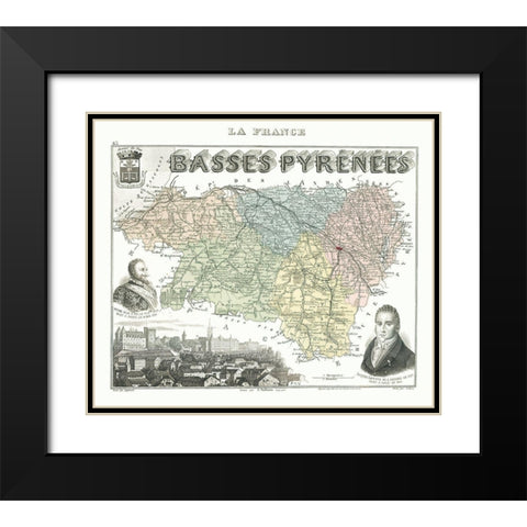 Basses Pyrenees Department France - Migeon 1869 Black Modern Wood Framed Art Print with Double Matting by Migeon