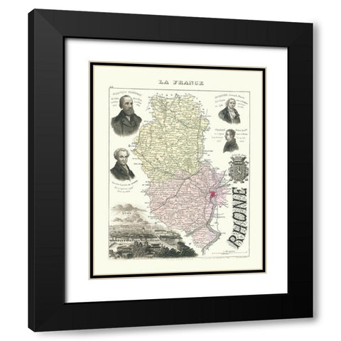 Rhone Department France - Migeon 1869 Black Modern Wood Framed Art Print with Double Matting by Migeon