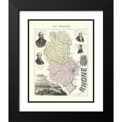 Rhone Department France - Migeon 1869 Black Modern Wood Framed Art Print with Double Matting by Migeon
