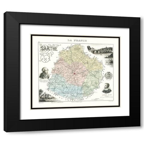 Sarthe Department France - Migeon 1869 Black Modern Wood Framed Art Print with Double Matting by Migeon