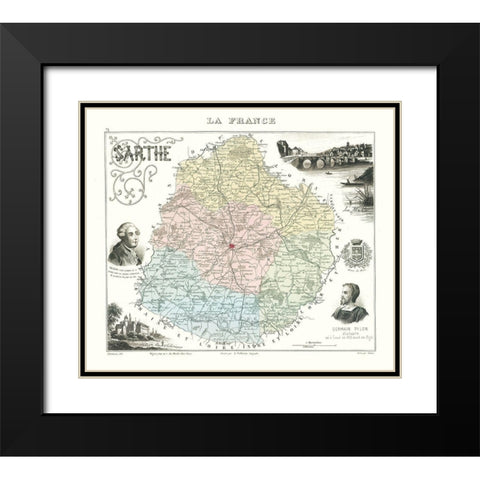 Sarthe Department France - Migeon 1869 Black Modern Wood Framed Art Print with Double Matting by Migeon