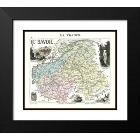 Haute Savoie Department France - Migeon 1869 Black Modern Wood Framed Art Print with Double Matting by Migeon
